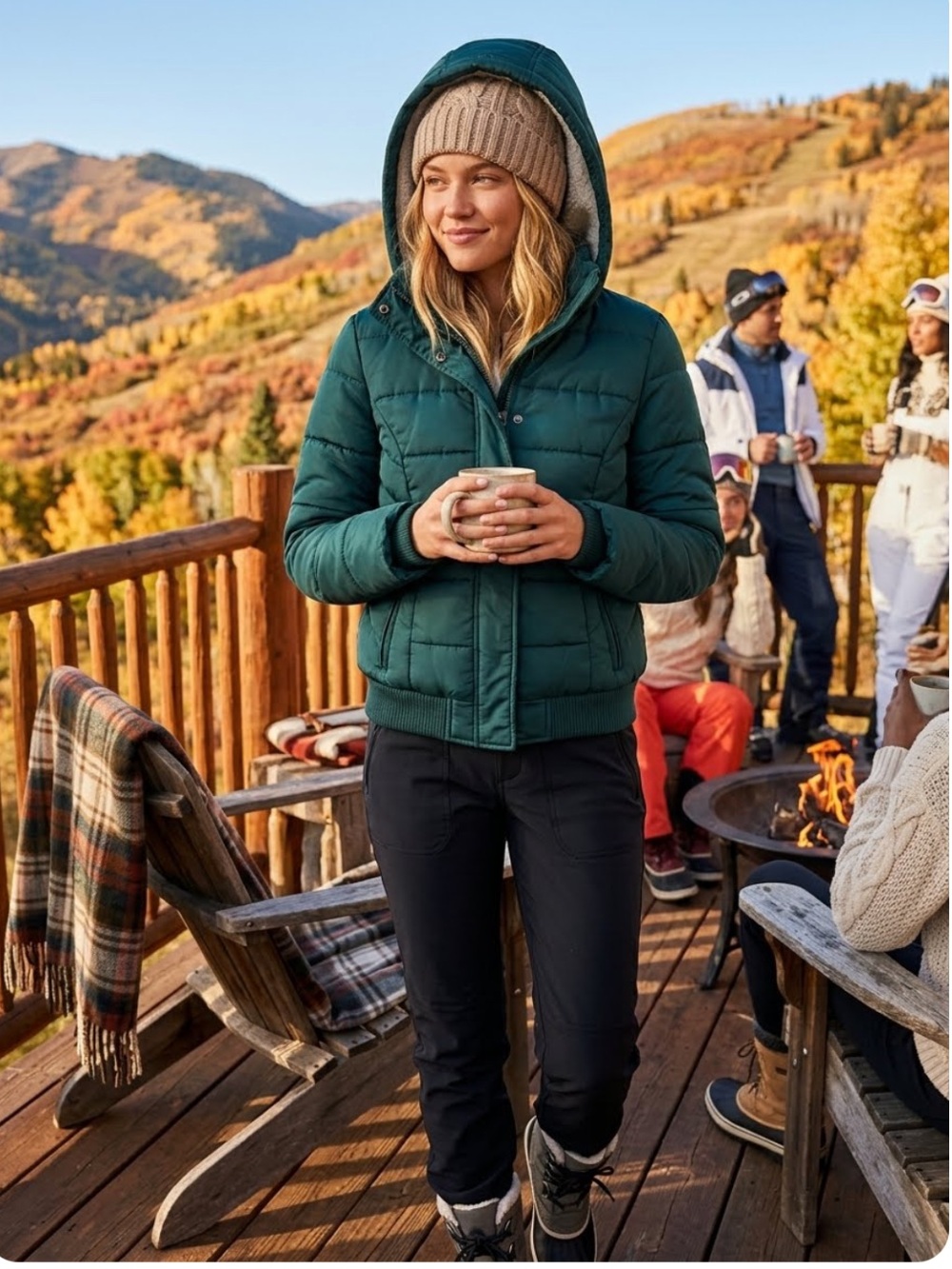 AE- Kelly Green /Blue Puffer Jacket-Sherpa lined Hood-Satin-Like New-Sz M❄️💚​